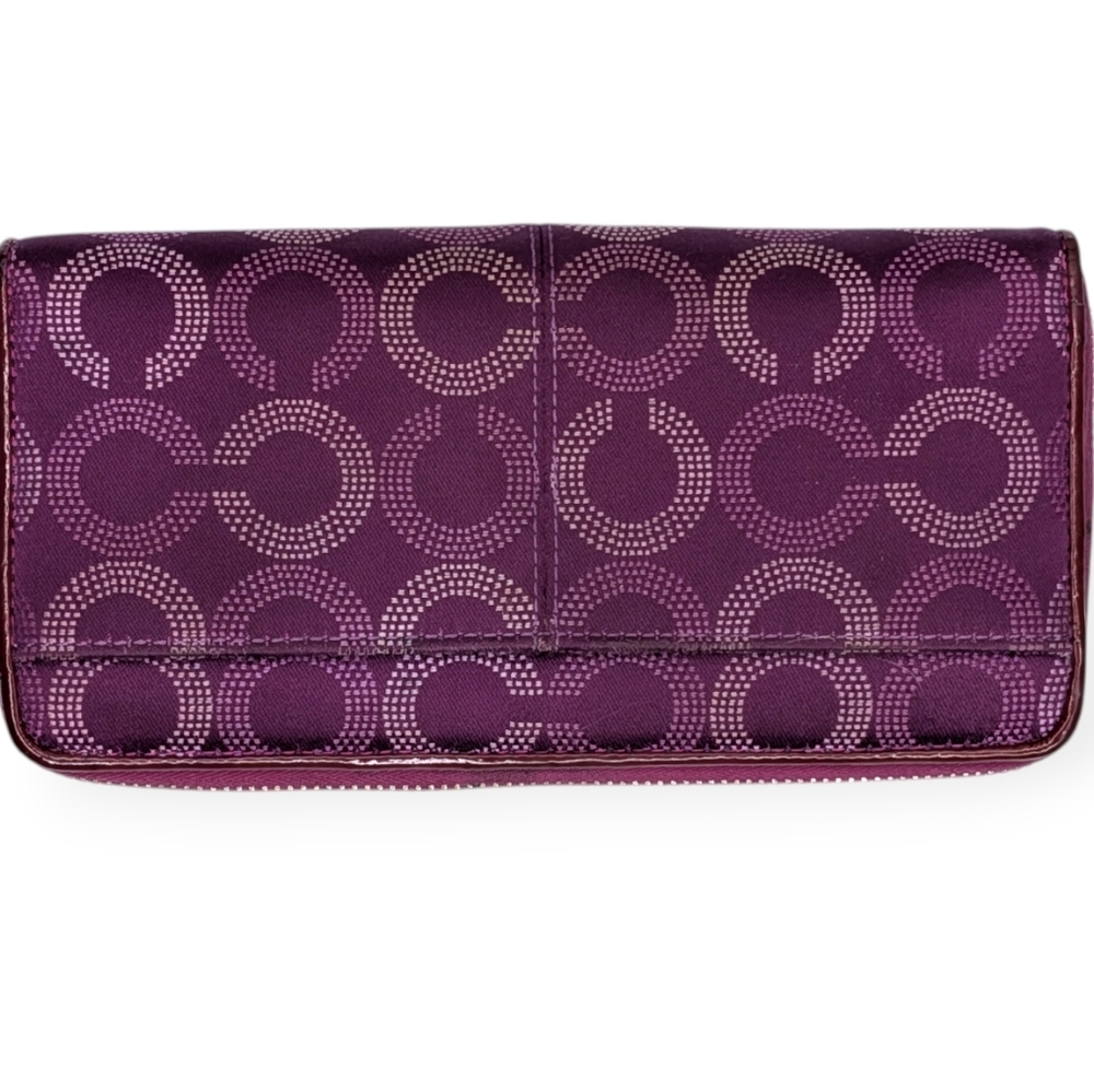 Coach Ashley Op Art Dotted Signature C Zip Around Accordion Wallet Purple Satin - Picture 4 of 16